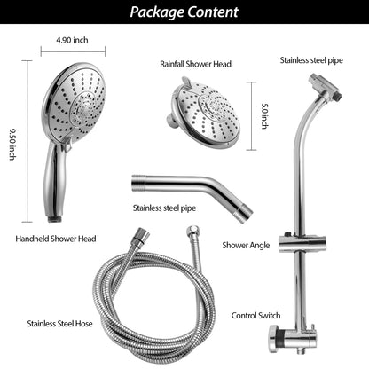 Multi Function Dual Shower Head, with Adjustable Slide Bar,Chrome