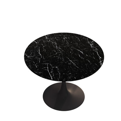 42.12"Modern Round Dining Table with Printed Black Marble Table Top,Metal Base  Dining Table, End Table Leisure Coffee Table