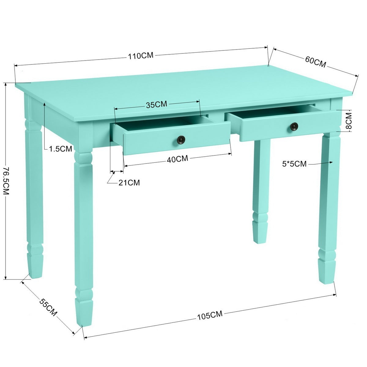 43.3'' Computer Board Desk with 2 Drawers - mint