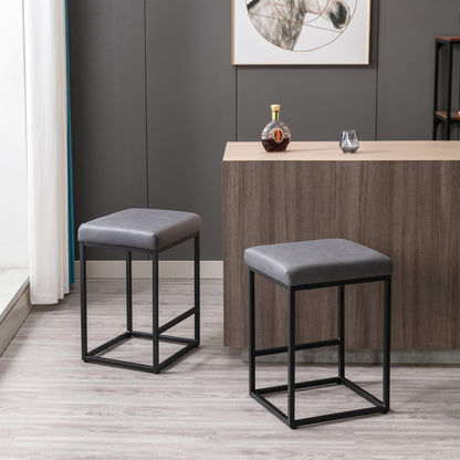 A&A Furniture,Counter Height 24" Bar Stools Set of 2 for Kitchen Counter Backless Modern Barstools Industrial Upholstered Leathaire Fabric  Stools Farmhouse Island Chairs,(24 Inch, Set of 2,Dark Gray)