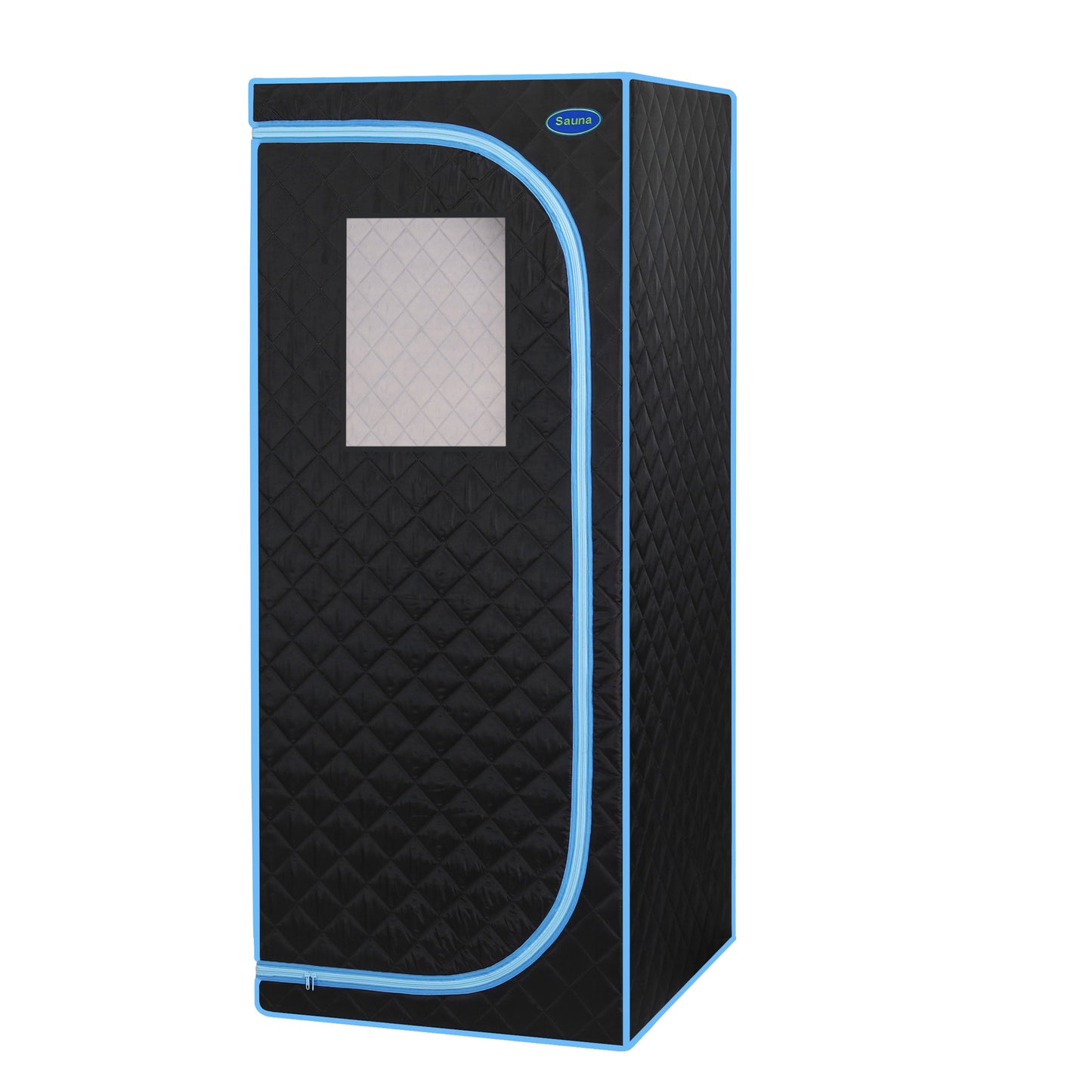 Portable Plus Type Full Size Far Infrared Sauna tent. Spa, Detox ,Therapy and Relaxation at home.Larger Space,Stainless Steel Pipes Connector Easy to Install.FCC Certification--Black(Blue binding)