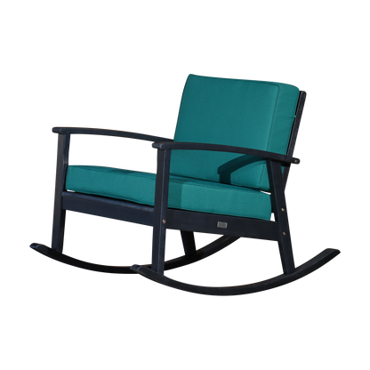 Eucalyptus Rocking Chair with Cushions, Espresso Finish, Dark Green Cushions