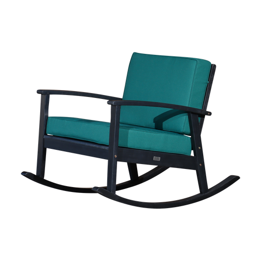 Eucalyptus Rocking Chair with Cushions, Espresso Finish, Dark Green Cushions