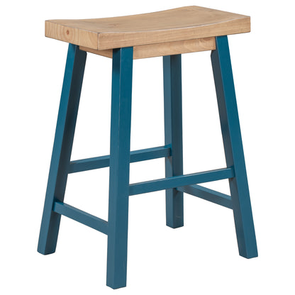 TOPMAX Farmhouse Rustic 2-piece Counter Height Wood Kitchen Dining Stools for Small Places, Light Walnut+Blue