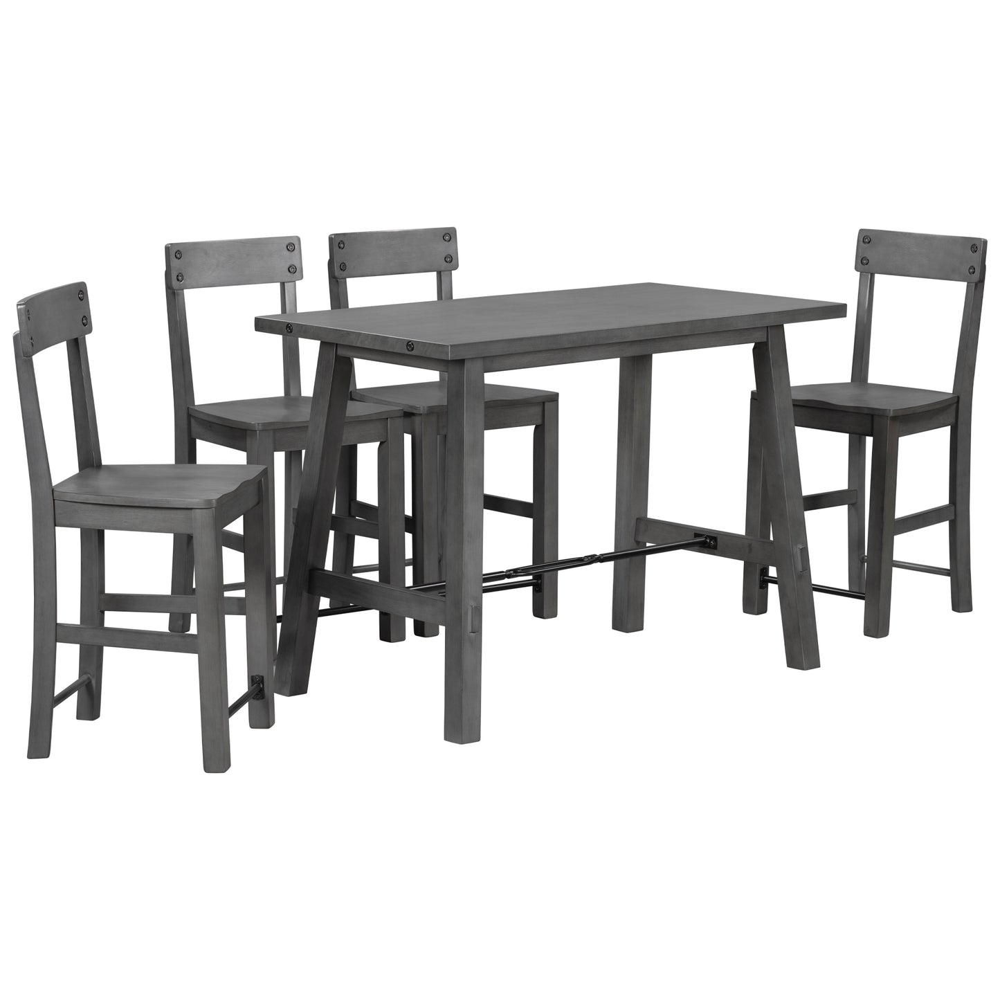 TREXM Minimalist industrial Style 5-Piece Counter Height Dining Table Set Solid Wood & Metal Dining Table with Four Chairs for Small Space (Gray)