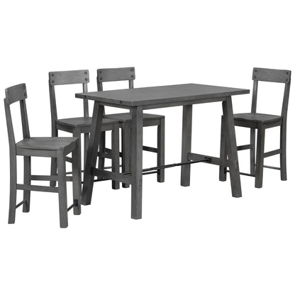 TREXM Minimalist industrial Style 5-Piece Counter Height Dining Table Set Solid Wood & Metal Dining Table with Four Chairs for Small Space (Gray)