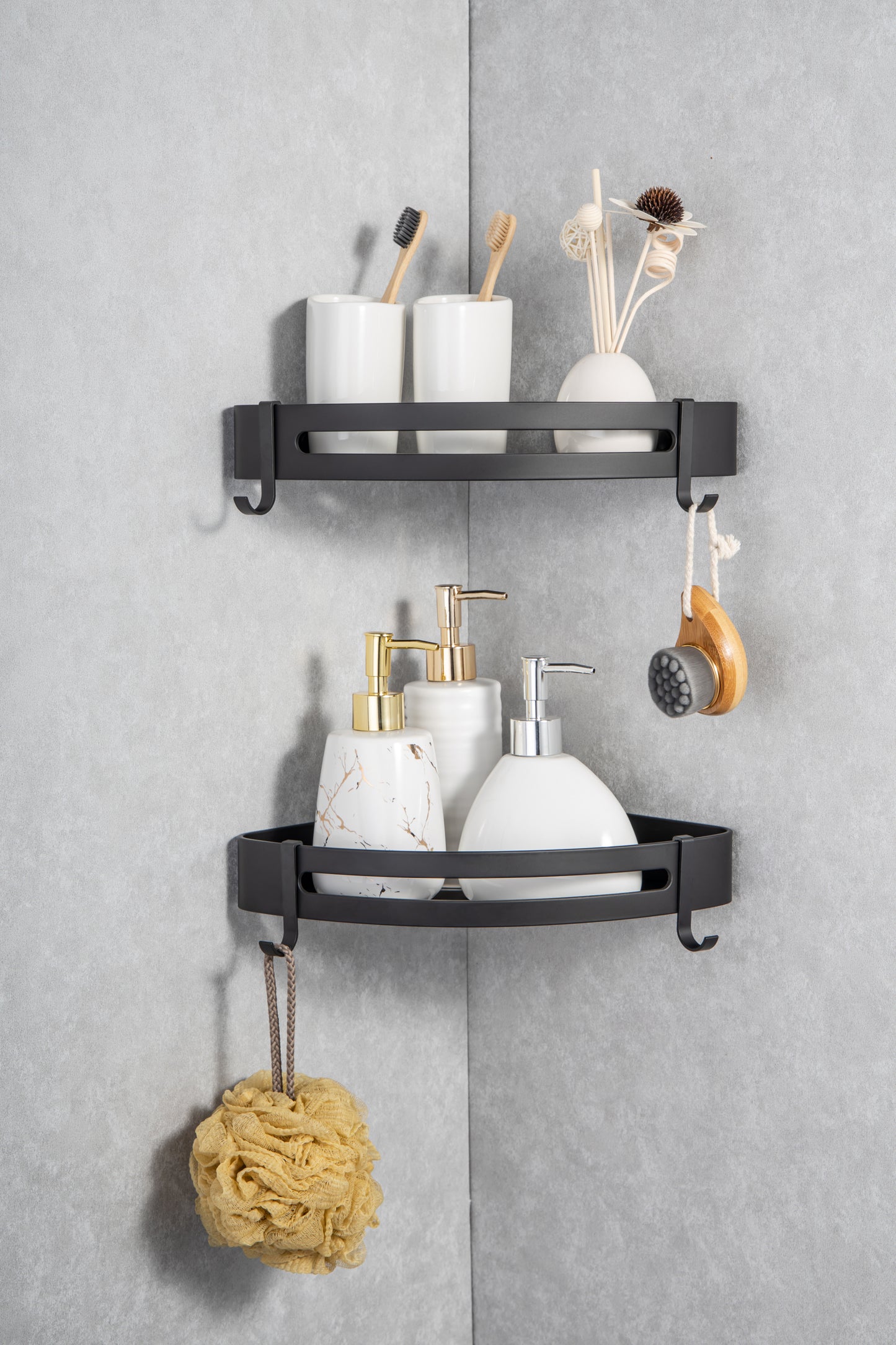 Double bathroom corner shelf