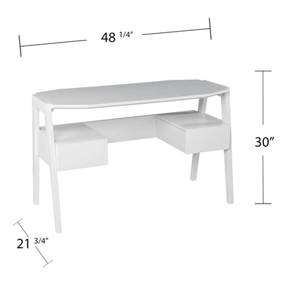 Clyden Midcentury Modern Writing Desk w/ Storage - White