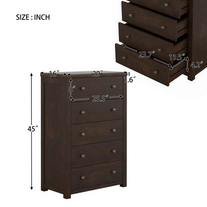 Vintage Aesthetic 5 Drawers Solid Wood Chest in Rich Brown (Chest of Freely Configurable Bedroom Sets)