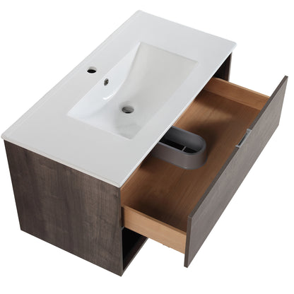 36 inches Wood Floating Bathroom Vanity Combo with Integrated Ceramic Sink and Soft Close Drawer