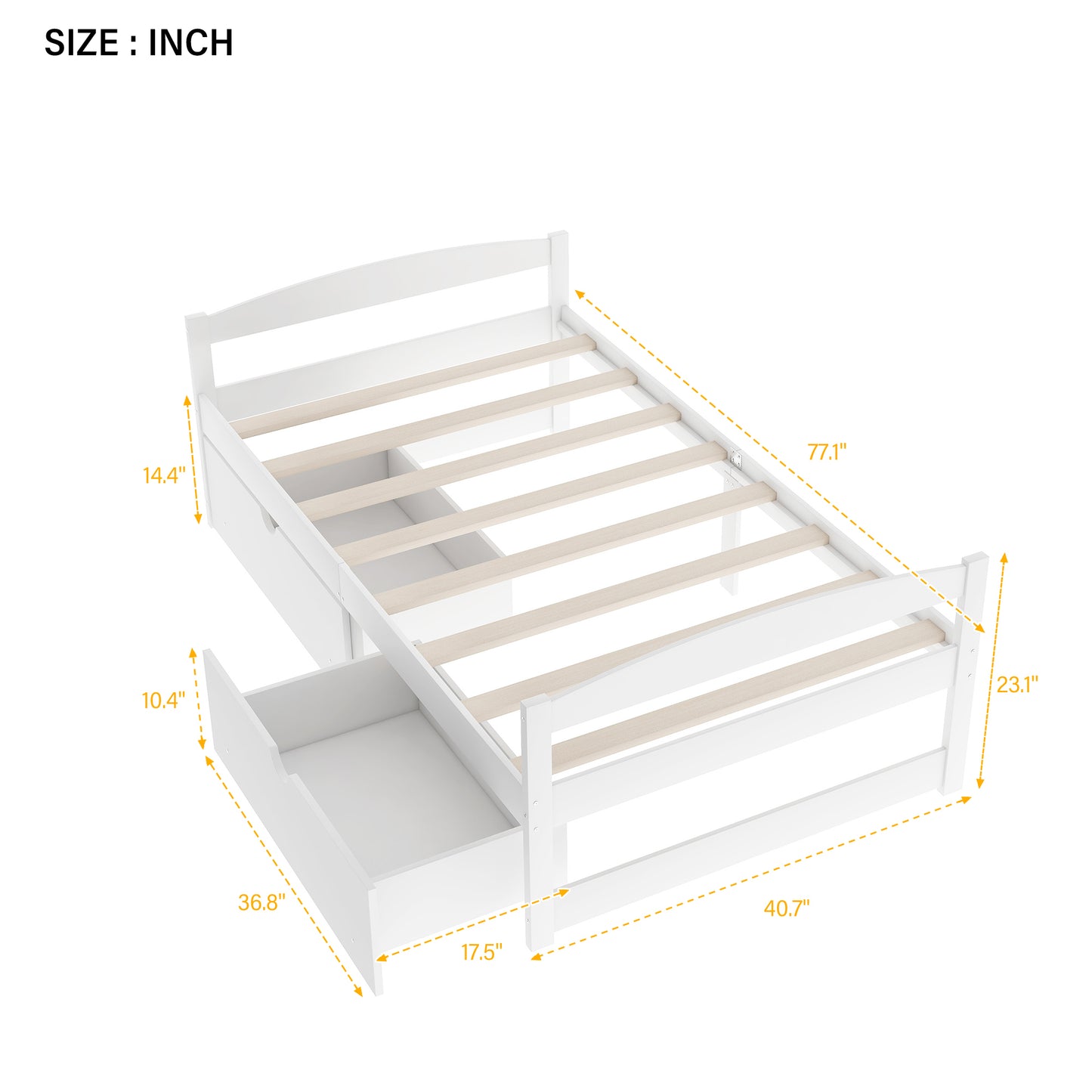 Twin size platform bed, with two drawers, white（New）