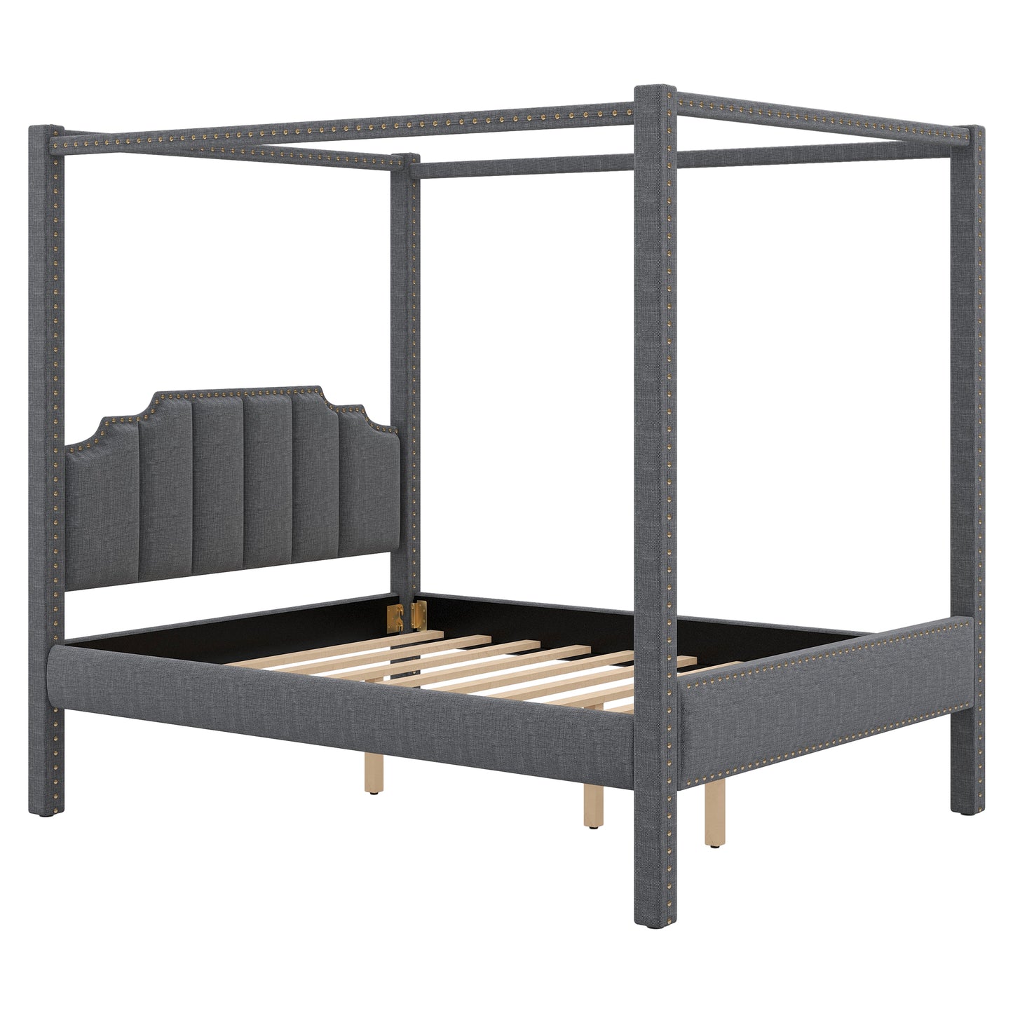 Queen Size Upholstery Canopy Platform Bed with Headboard,Support Legs,Gray