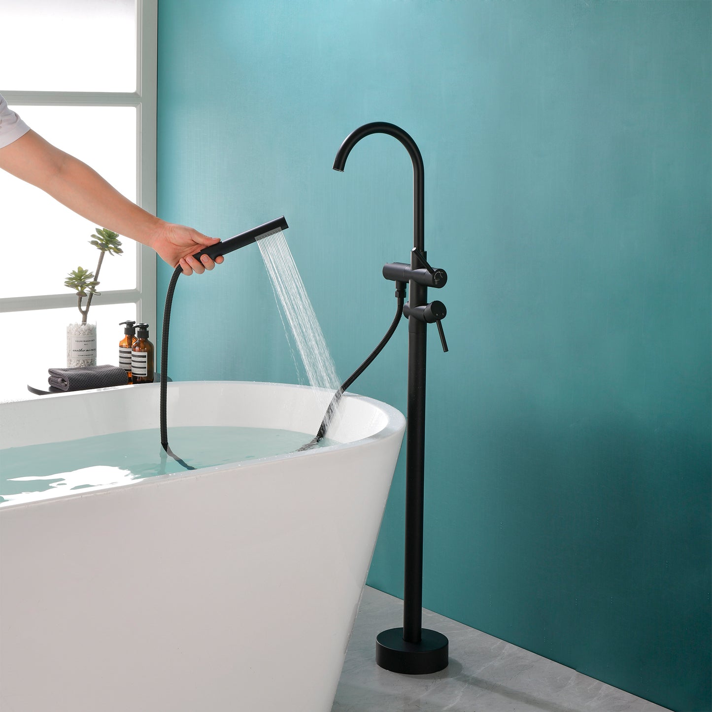 Double Handle Floor Mounted Clawfoot Tub Faucet