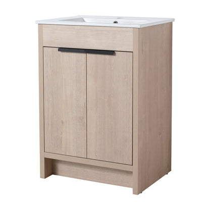 Freestanding Bathroom Vanity with White Ceramic Sink & 2 Soft-Close Cabinet Doors ((KD-PACKING),BVB02424PLO-G-BL9060B)