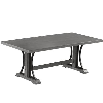 TREXM Retro Style Dining Table 78” Wood Rectangular Table, Seats up to 8 (Gray)