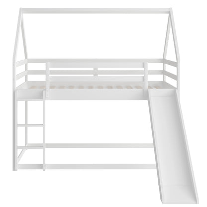 Twin Size Bunk House Bed with Convertible Slide and Ladder,White(OLD SKU:WF285894AAK)