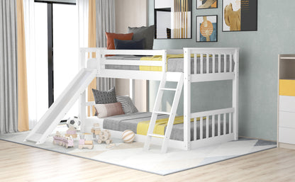 Twin over Twin Bunk Bed with Convertible Slide and Ladder, White