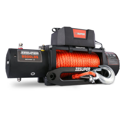 ZESUPER 9500 lbs Electric Winch Kit Waterproof IP67 Electric Winch with Hawse Fairlead, with Both Wireless Handheld Remote and Corded Control Recovery (9500-Rope)