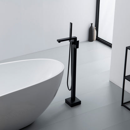 Single-Handle Freestanding Floor Mount Roman Tub Faucet Bathtub Filler with Hand Shower in Matte Black