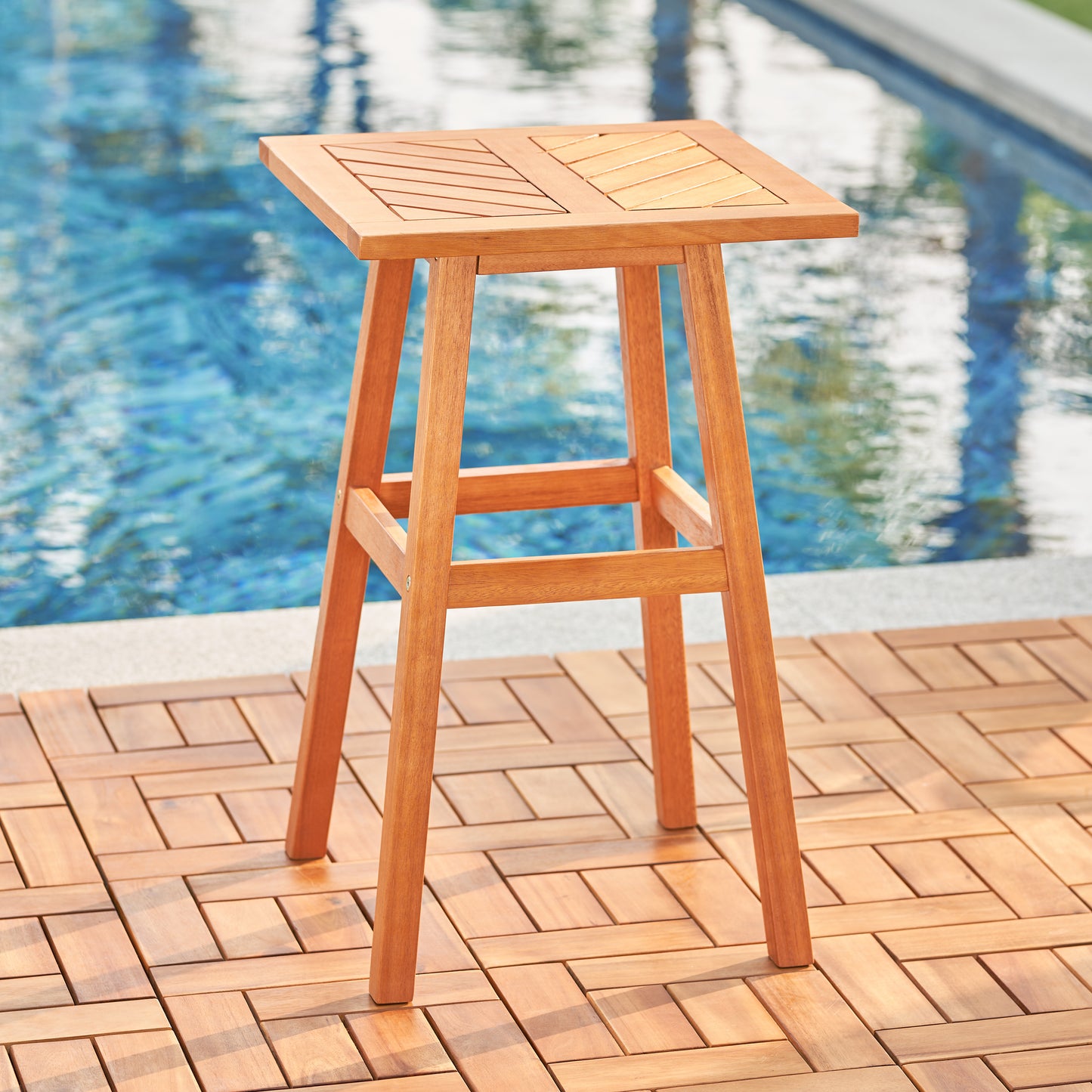 Olina Honey Fish Bone Eucalyptus Wooden Outdoor Side Table