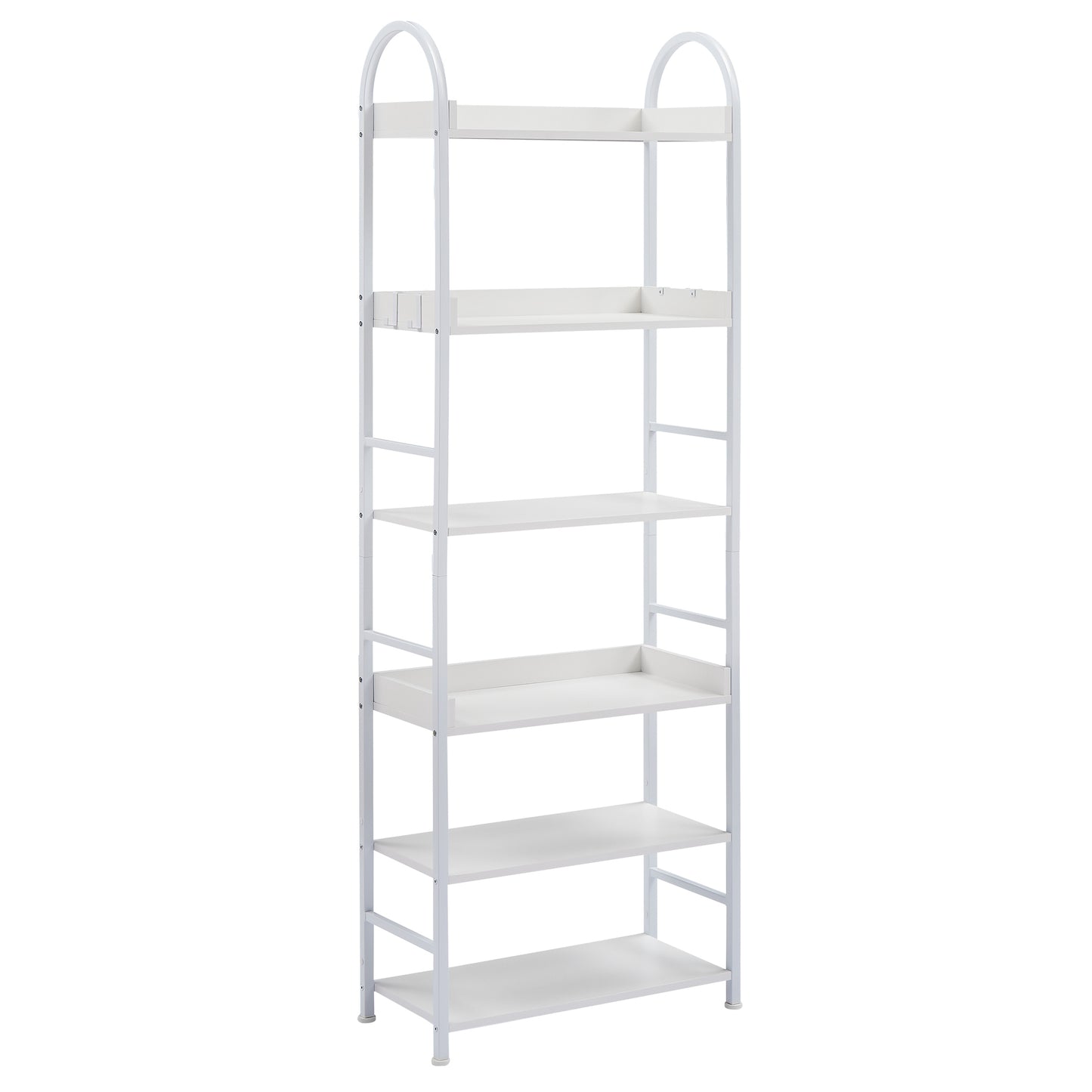 70.8 Inch Tall Bookshelf, 6-tier Shelves with Round Top Frame, MDF Boards, Adjustable Foot Pads, White