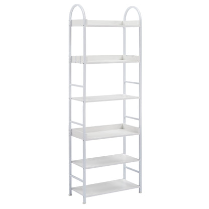 70.8 Inch Tall Bookshelf, 6-tier Shelves with Round Top Frame, MDF Boards, Adjustable Foot Pads, White
