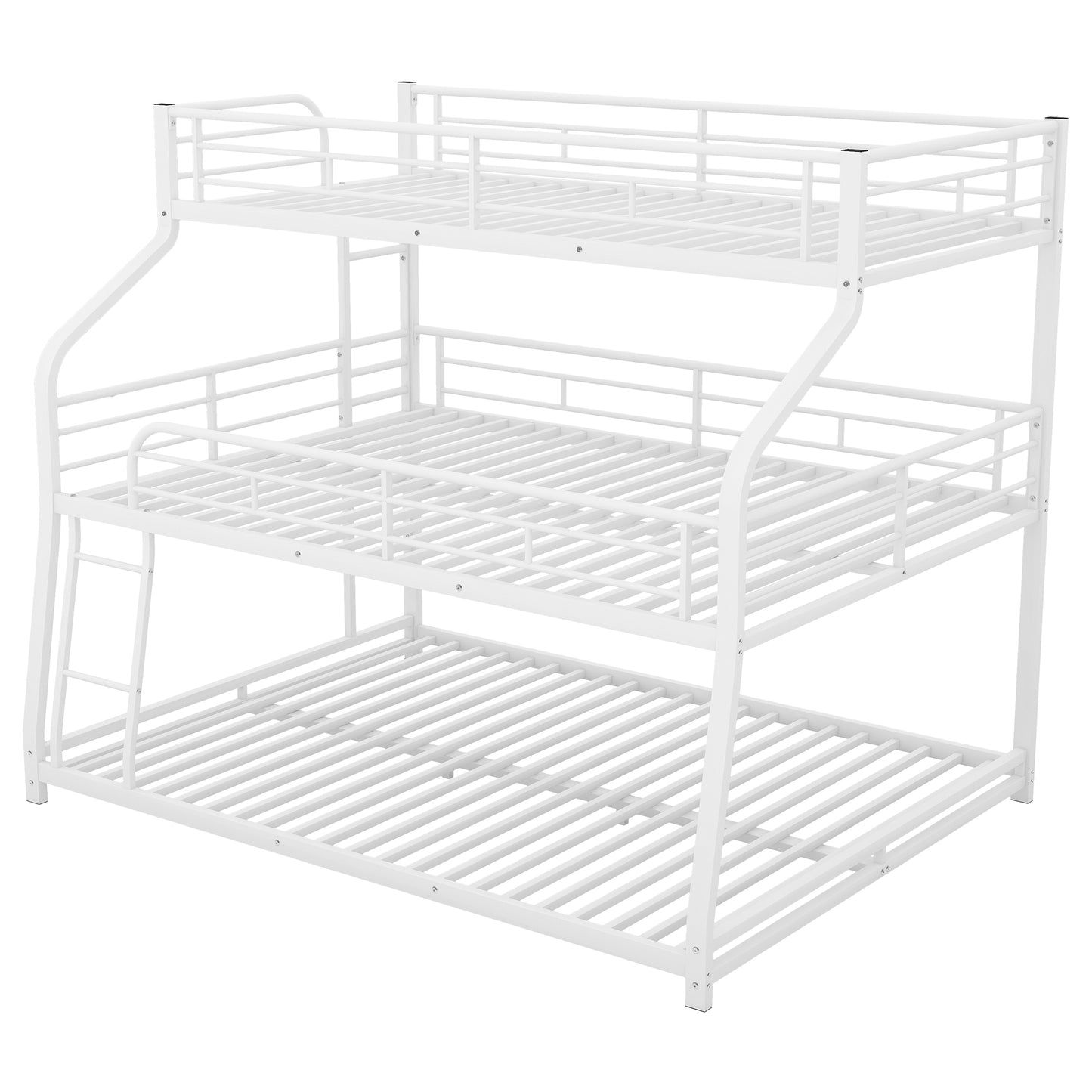 Twin XL/Full XL/Queen Triple Bunk Bed with Long and Short Ladder and Full-Length Guardrails,White