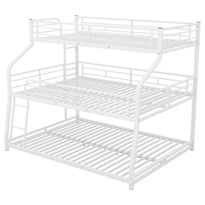 Twin XL/Full XL/Queen Triple Bunk Bed with Long and Short Ladder and Full-Length Guardrails,White