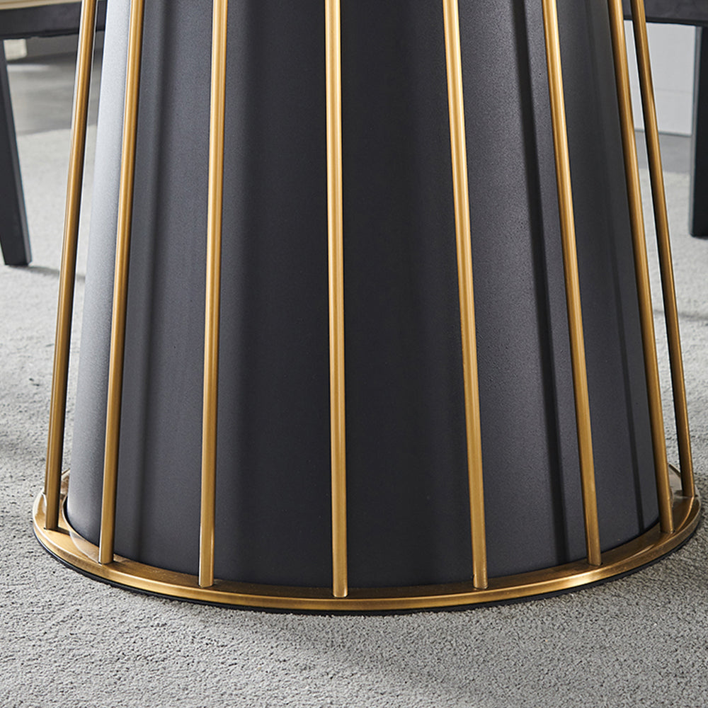 Modern White Round Marble Tabletop Dining Table with Lazy Susan, Black and Gold Leg, Dining Room Table, 59"