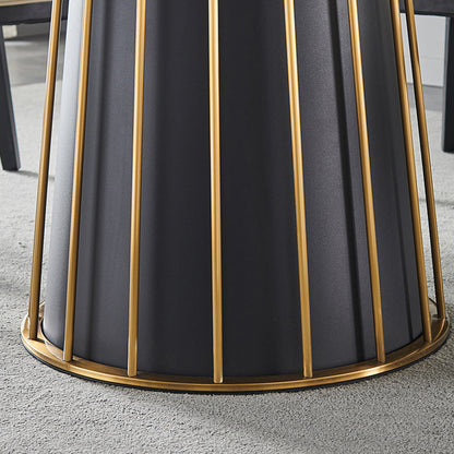 Modern White Round Marble Tabletop Dining Table with Lazy Susan, Black and Gold Leg, Dining Room Table, 59"