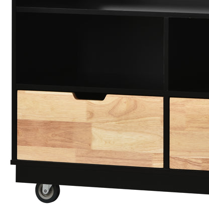 Kitchen Cart Rolling Mobile Kitchen Island Solid Wood Top, Kitchen Cart With 2 Drawers,Tableware Cabinet（Black）