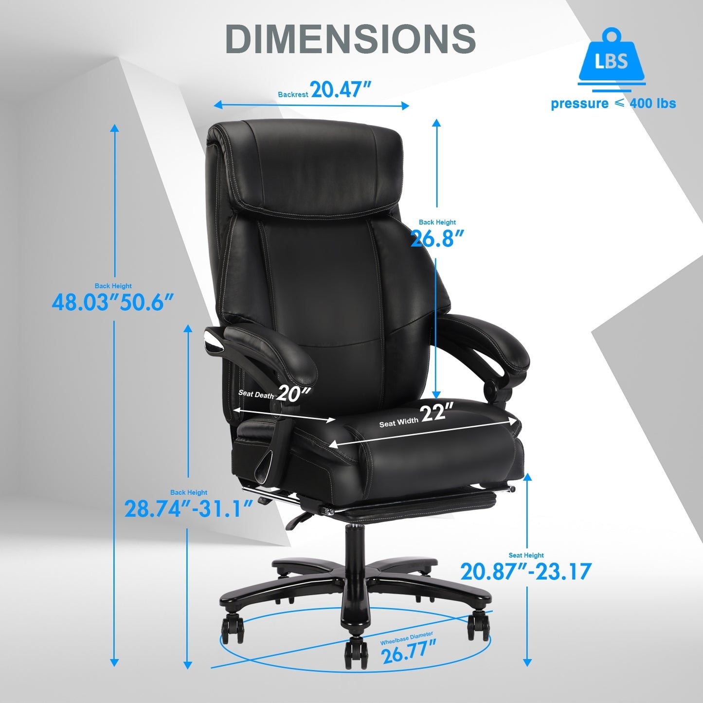 Vanbow.Back Design Big and Tall Black Fabric Executive Office Chair