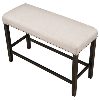 TOPMAX Rustic Wooden Upholstered Dining Bench for Small Places, Espresso+ Beige