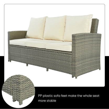 U_Style 5 Piece Rattan Sectional Seating Group with Cushions and table, Patio Furniture Sets, Outdoor Wicker Sectional