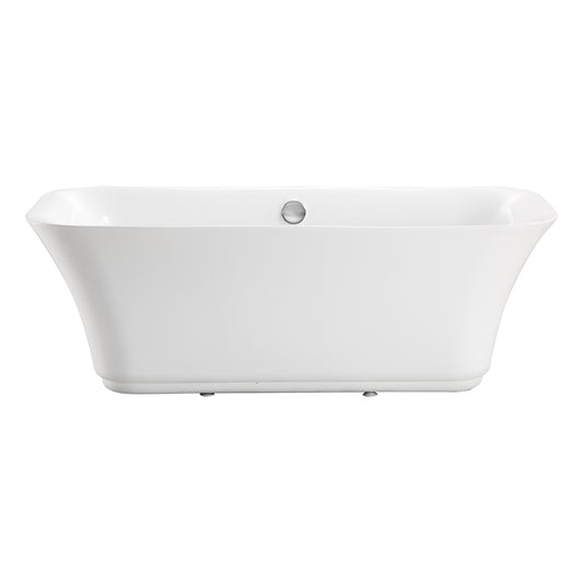 67"L x 31.5"W Acrylic Art Freestanding Alone White Soaking Bathtub with Brushed Nickel Overflow and Pop-up Drain