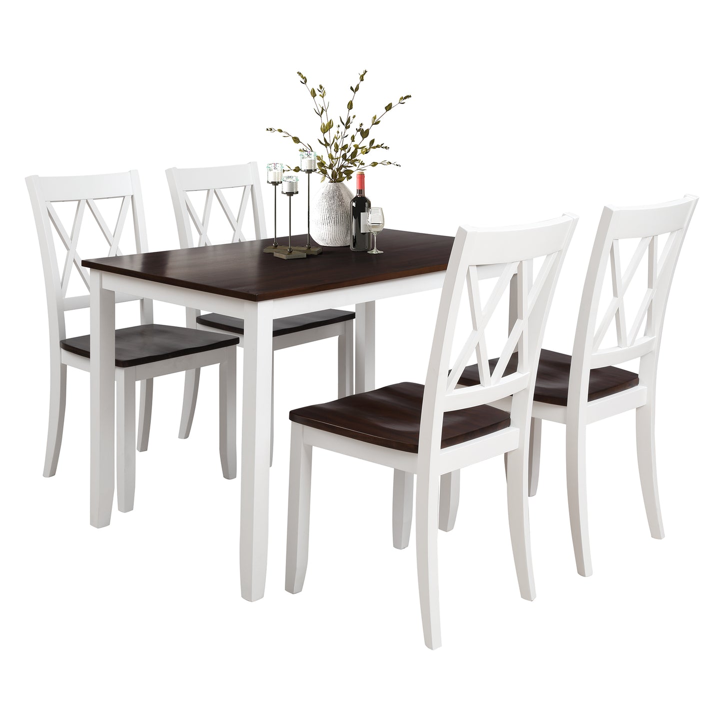 TOPMAX 5-Piece Dining Table Set Home Kitchen Table and Chairs Wood Dining Set (White+Cherry)