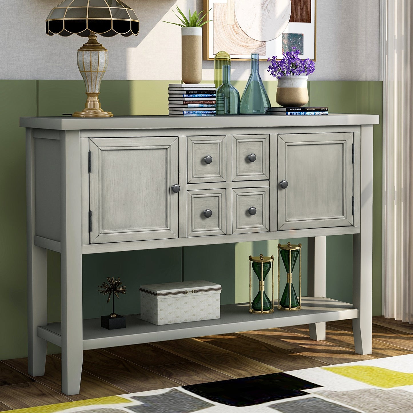 TREXM  Cambridge Series Buffet Sideboard Console Table with Bottom Shelf (Antique Gray)