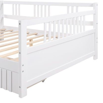 Full Size Daybed Wood Bed with Two Drawers,White