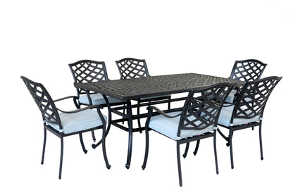 Aluminum 7-Piece Rectangular Dining Set With 6 Arm Chairs, Light Blue