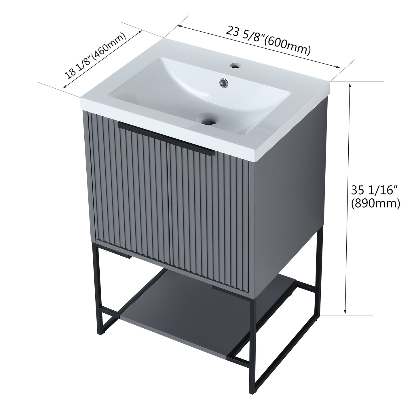 Rock Grey 24 Inch Freestanding Bathroom Vanity With Resin Basin,24x18