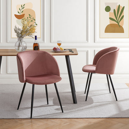 Upholstered velvet dining armrest chair set of 2 (Pink) Metal Legs