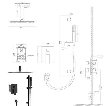 16" Rain Shower Head Systems ,with 26.18 inch Adjustable Angle Slide Bar,Oil Rubber Bronze,Ceiling Mounted shower