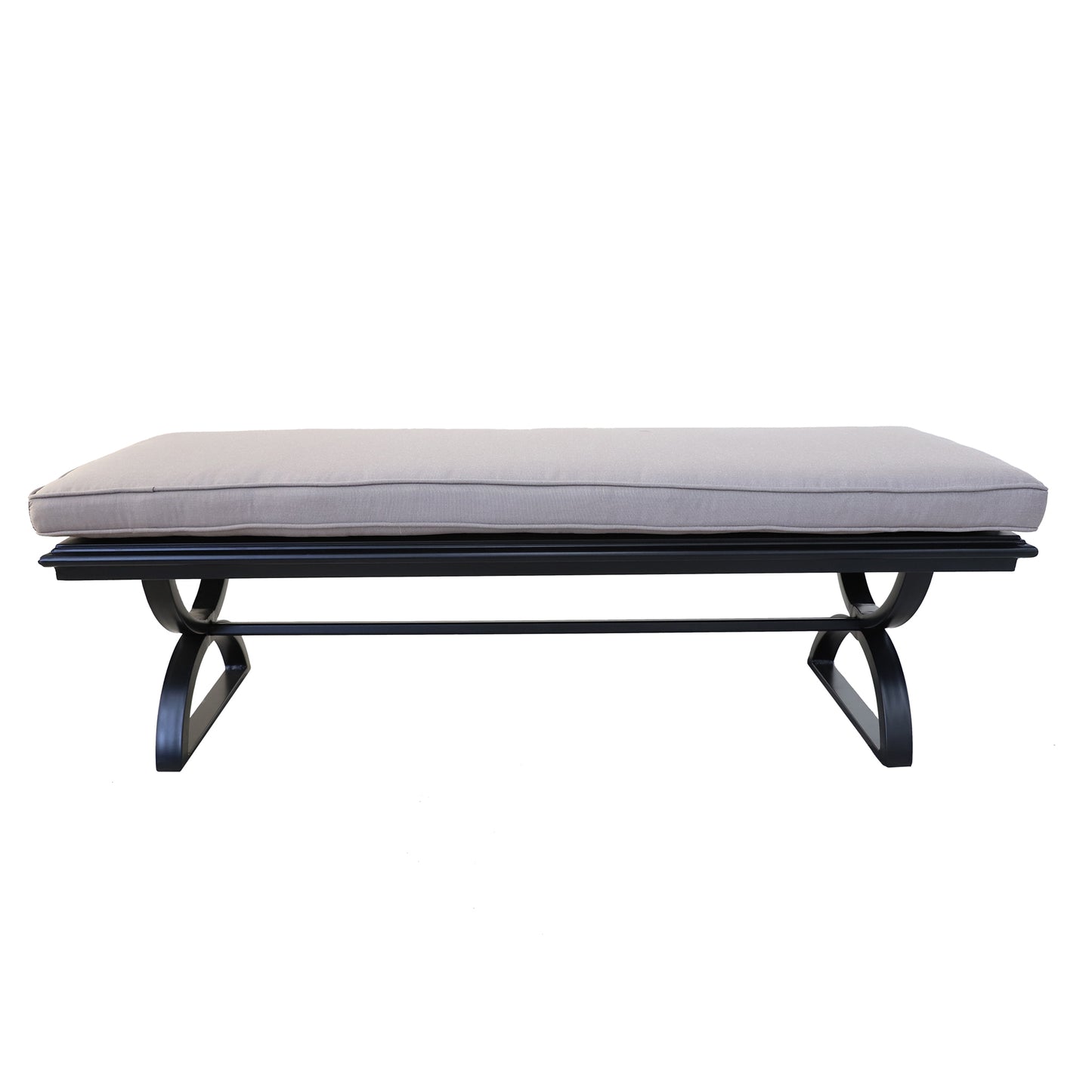 Outdoor Aluminum Bench with Cushion, Black Silk/Canvas Taupe