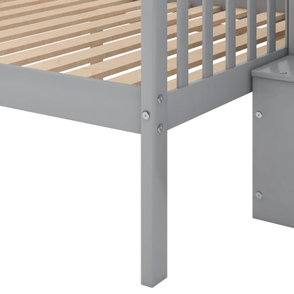 Twin over Full Stairway Bunk Bed with Storage, Gray