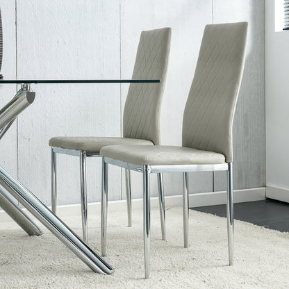 Grid Shaped Armless High Back Dining Chair,2-Piece Set, Office Chair. Applicable to Dining Room, Living Room, Kitchen and Office.Grey Chair and Electroplated Metal Leg