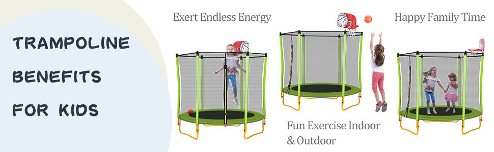 5.5FT Trampoline for Kids - 65" Outdoor & Indoor Mini Toddler Trampoline with Enclosure, Basketball Hoop and Ball Included