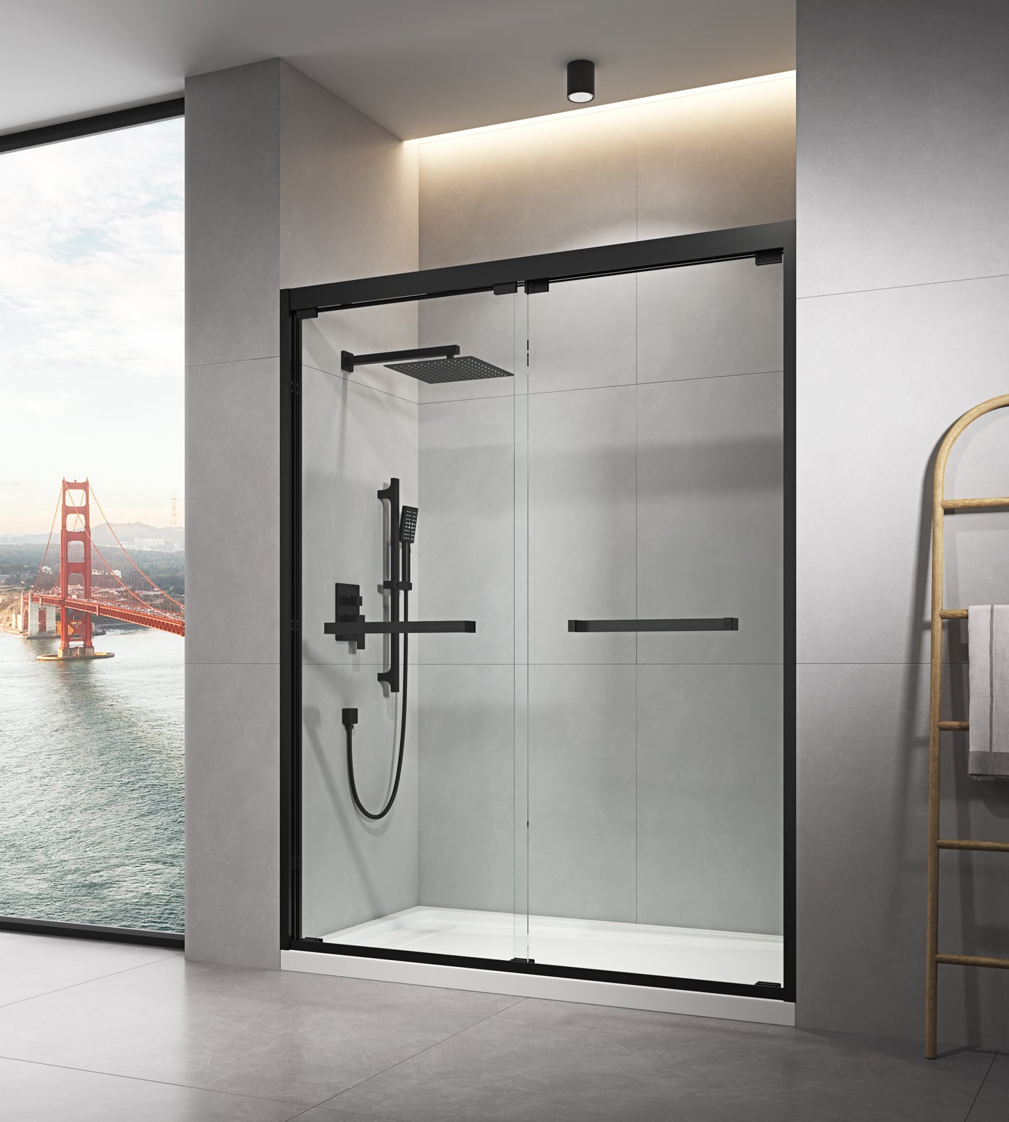 60 in. W x 76 in. HSliding Framed Shower Door in Black Finish with Clear Glass