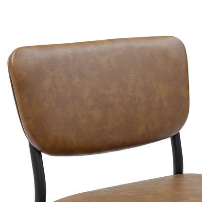 Pu Faux Leather Bar Stools Set of 2, Pub Barstools with Back and Footrest, Brown (18.25"x20“x38.5”）