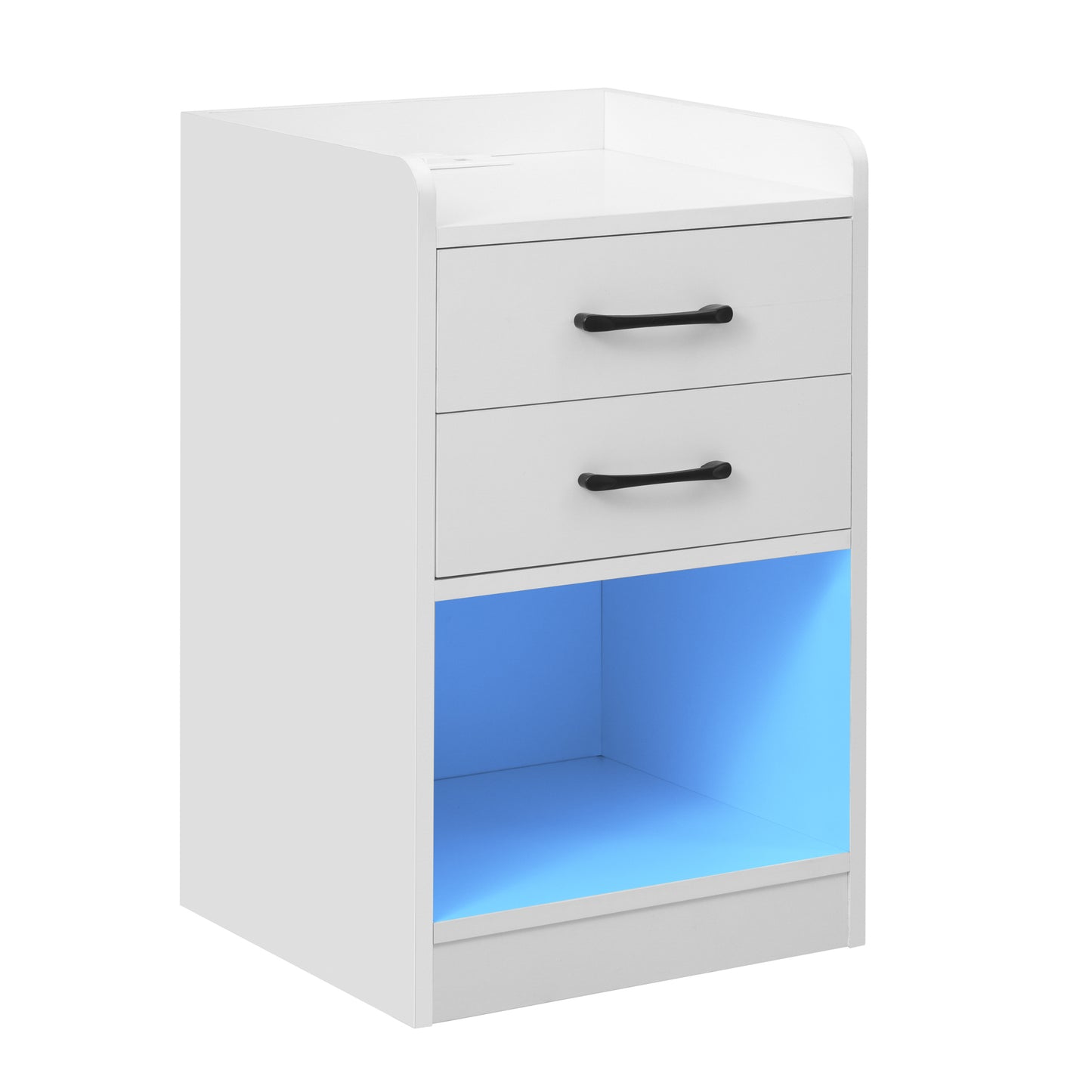 Nightstand with 2 Drawers and Cabinet,USB Charging Ports and Remote Control LED Light-White