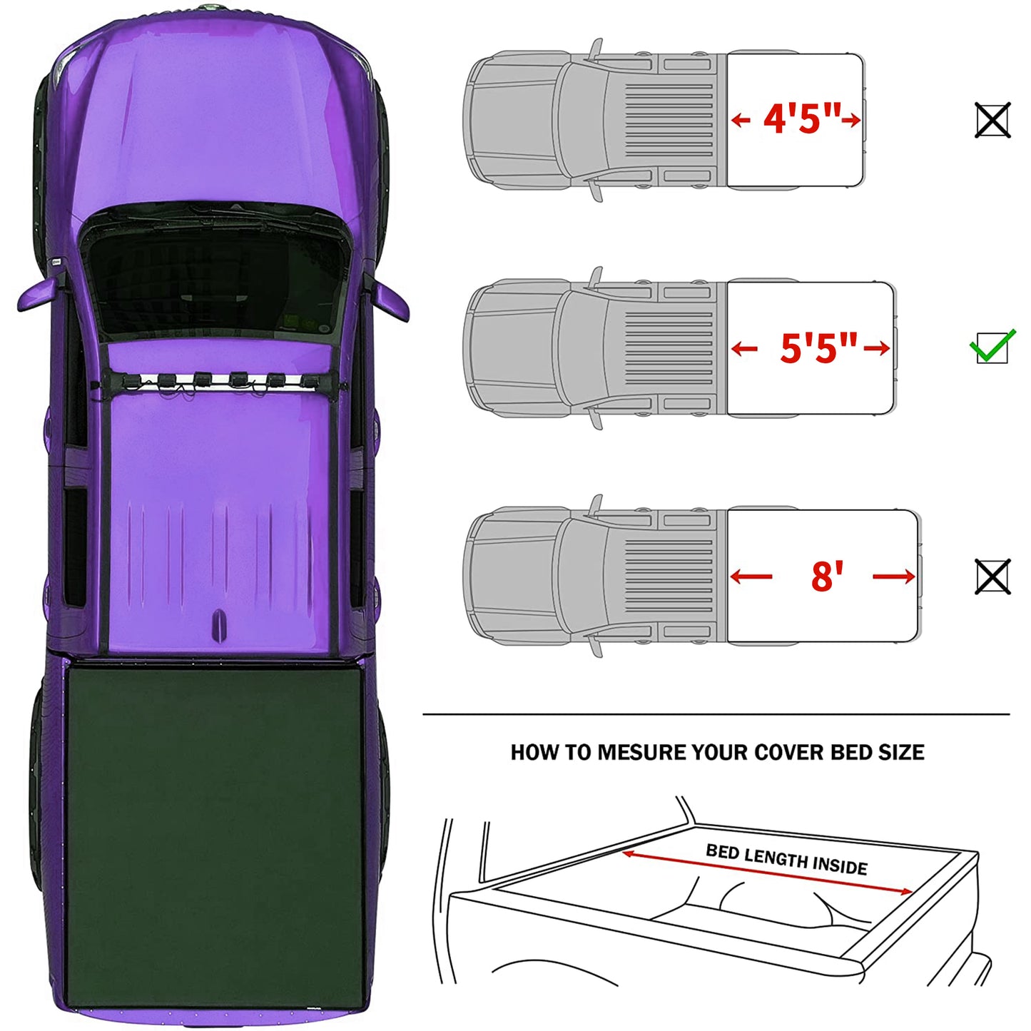 Soft Tri-fold Truck Bed Tonneau Cover Compatible with 2015-2021 Ford F-150, Styleside 5.5 ft bed